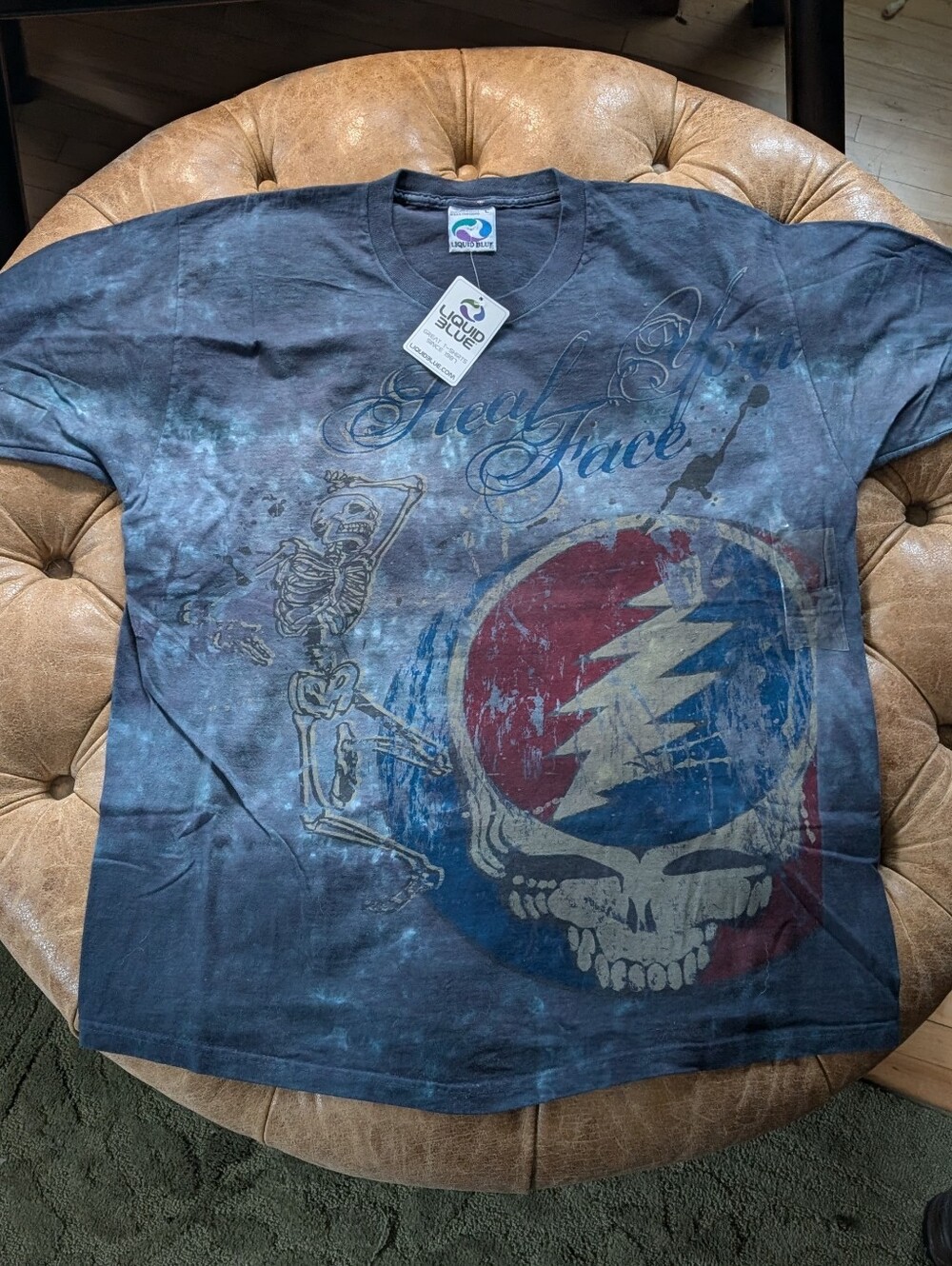 Grateful Dead NWT Liquid Blue VTG Y2K Half Step Tie Dye Steal Your Face Skull L